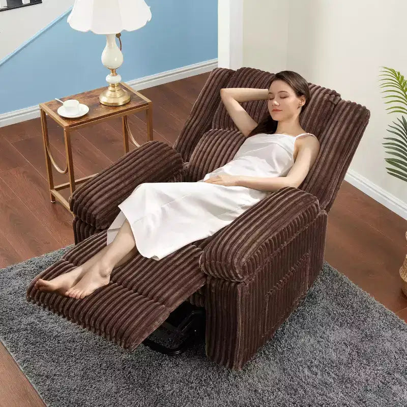 Fauteuil inclinable en velours côtelé, canapé inclinable manuel avec poignée, accoudoirs à plateau rembourré, rembourrage épais, poche latérale, salon, chambre, salle de cinéma maison, gris foncé
