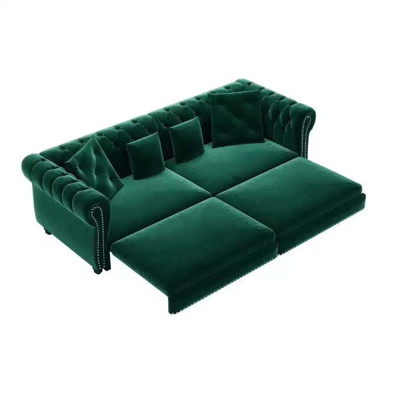 Whisen Schlafsofa aus Samt, 3-in-1, King Size, ausziehbar und umwandelbar, mit beweglichem Ottomanen, gestepptes Design