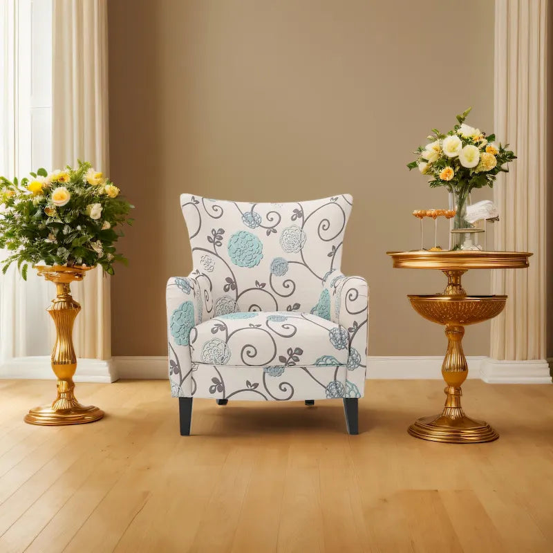 Moderne retro fauteuil met hoge rugleuning van 30.25 en houten poten voor de woonkamer