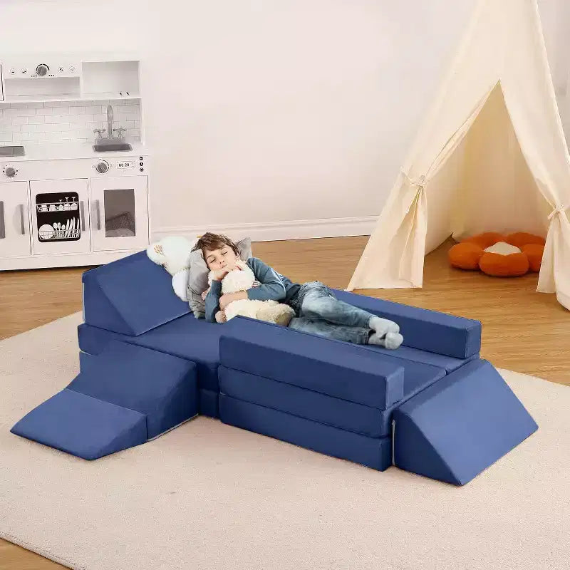 Kletter-Sofa für drinnen, 12-teiliges modulares Spielsofa mit quadratischem Bällebad und Kletterrampe, Spielset mit Polstern