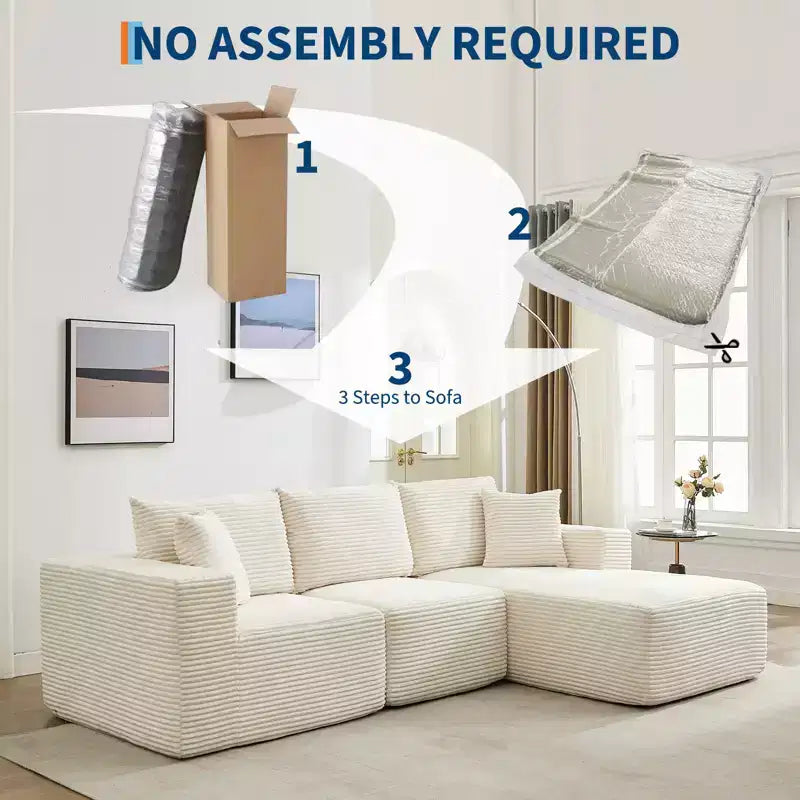 108 Modernes 3-Sitzer-Sofa, gepolstertes Sofa in L-Form mit Kissen, Sofa mit tiefer Sitzfläche, keine Montage erforderlich