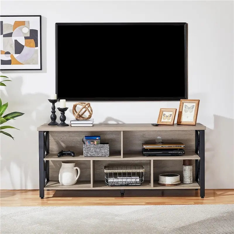 Yaheetech 65-Zoll-TV-Ständer im Industrial-Stil mit 5 TV-Stauraumschränken
