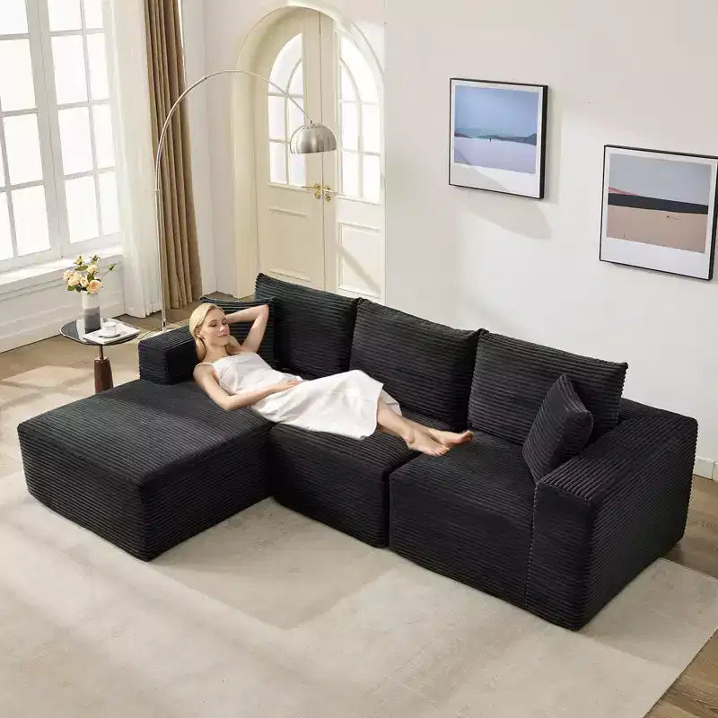 108 Modernes 3-Sitzer-Sofa, gepolstertes Sofa in L-Form mit Kissen, Sofa mit tiefer Sitzfläche, keine Montage erforderlich
