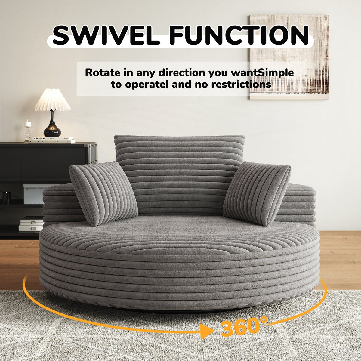 Einzelsessel mit Cord-Chenille-Bezug und Schaumstoffpolsterung, drehbar