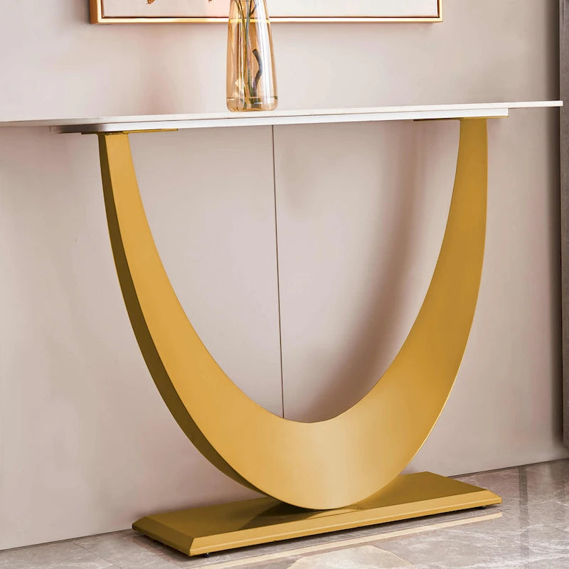 Moderner Konsolentisch, elegantes Design, Metallgestell mit verstellbaren Fußgleitern für den Eingangsbereich