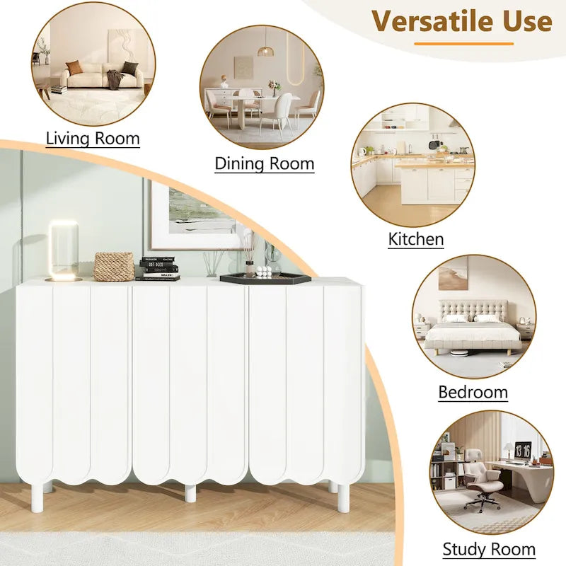 Minimalistischer Schuhschrank im Cremestil mit 5 Beinen aus Massivholz, Sideboard mit verstellbaren Ablagen