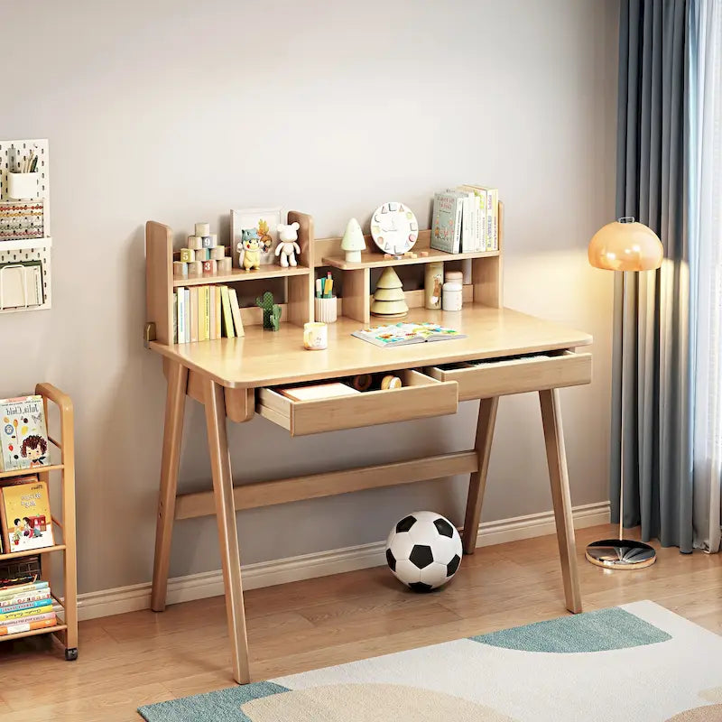 Bureau pour enfant, table en bois avec étagère à livres - N/A