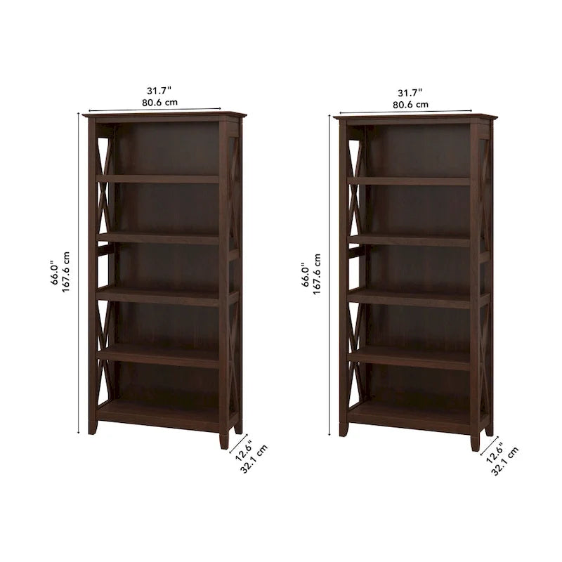 Boekenkast met 5 planken uit de Key West-serie van Bush Furniture