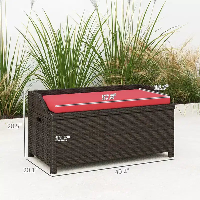 Banc de rangement extérieur en osier avec coussin