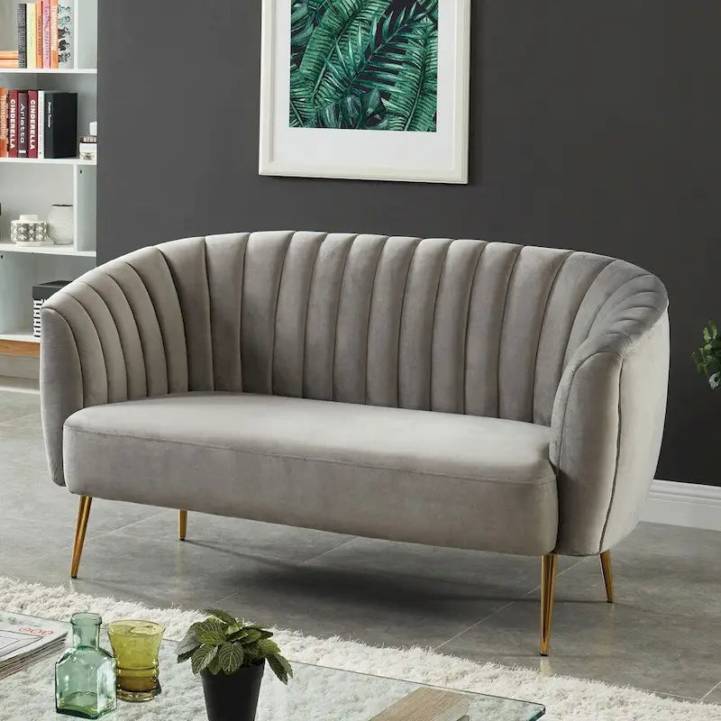 Albany zeitgemäßes Samt-Mikrofaser-Loveseat mit Knopfheftung von Silver Orchid