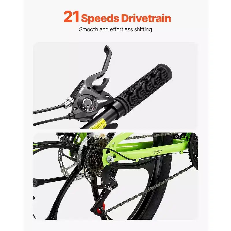 Opvouwbare mountainbike van 26 met volledige vering, aandrijving met 21 versnellingen, schijfremmen en frame van hoogwaardig koolstofstaal voor volwassen mannen en vrouwen