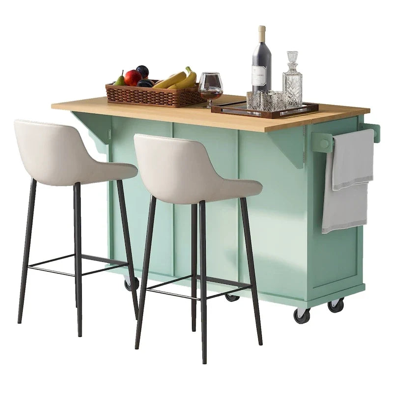 Îlot de cuisine portable à roulettes avec rangement