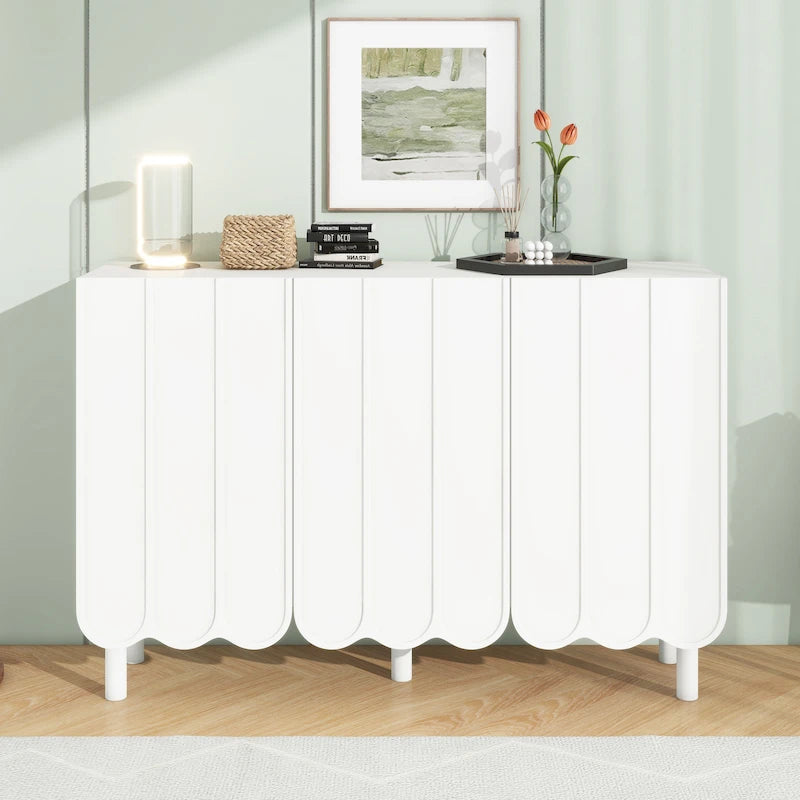 Minimalistischer Schuhschrank im Cremestil mit 5 Beinen aus Massivholz, Sideboard mit verstellbaren Ablagen