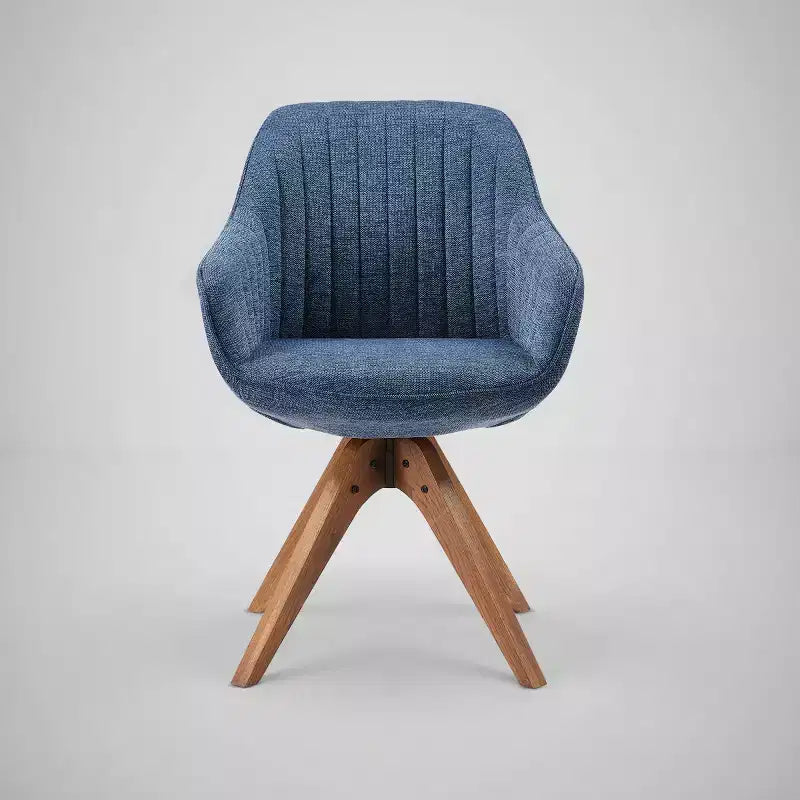 Art Leon comfortabele draaibare fauteuil van stof met poten van massief eikenhout