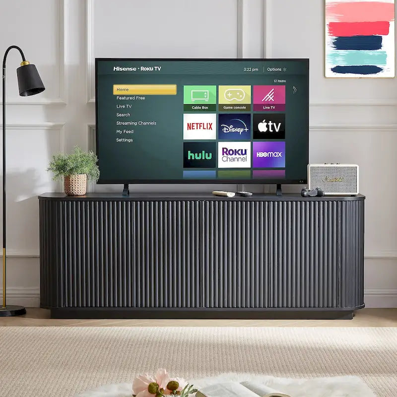 Credenza contenitore e mobile TV con motivo a onde, mobile buffet in legno a righe verticali
