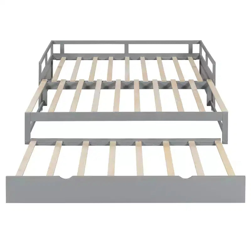 Okak Tagesbett in Einzelbettgröße mit ausziehbarem Design, Gästebett-Auszug/Schubladen und Sicherheitsgittern, Massivholz-Bettgestell für Jugendliche und Erwachsene