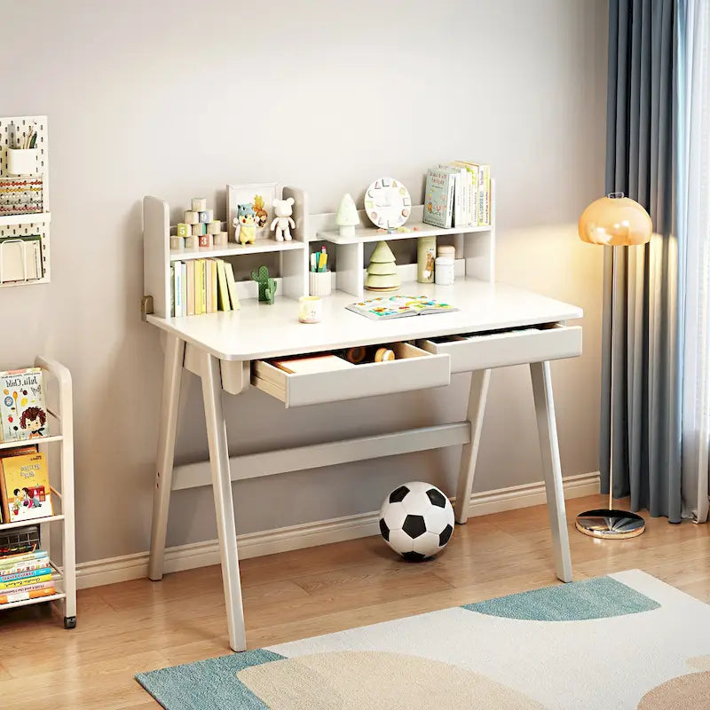 Bureau pour enfant, table en bois avec étagère à livres - N/A