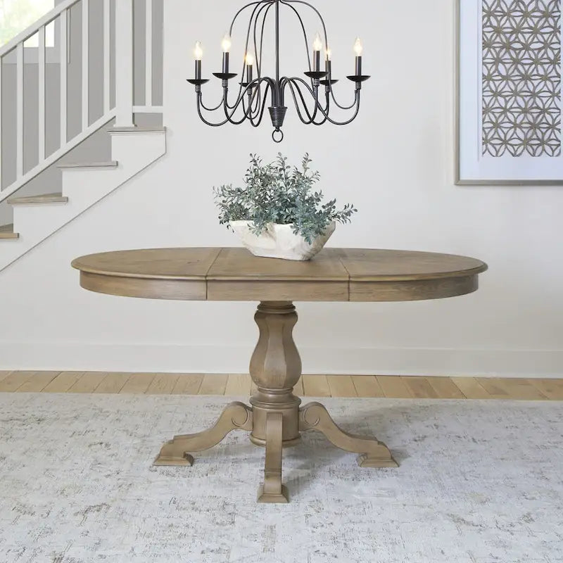 Ronde eettafel met voet in Magnolia Manor-stijl en uitschuifbare bladen - 2 afwerkingen
