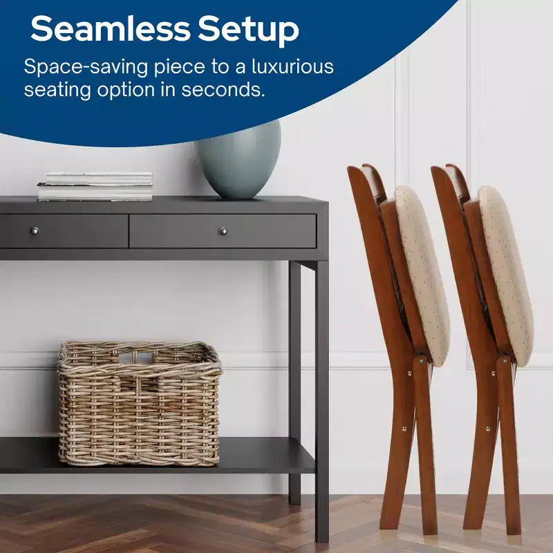 Stakmore houten klapstoelen met rasterrugleuning en gewatteerde zitting, fruitwood, set van 2