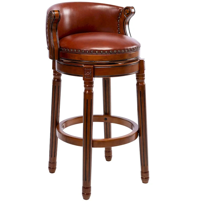 Barhocker aus Holz mit Kuhfellbezug
