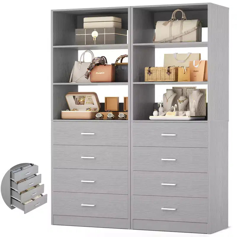 Schrank-Organisationssystem mit Holzschubladen und Regalen