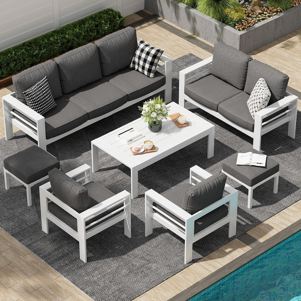 Ensemble de mobilier de jardin en aluminium AECOJOY de 7 pièces, salon de jardin