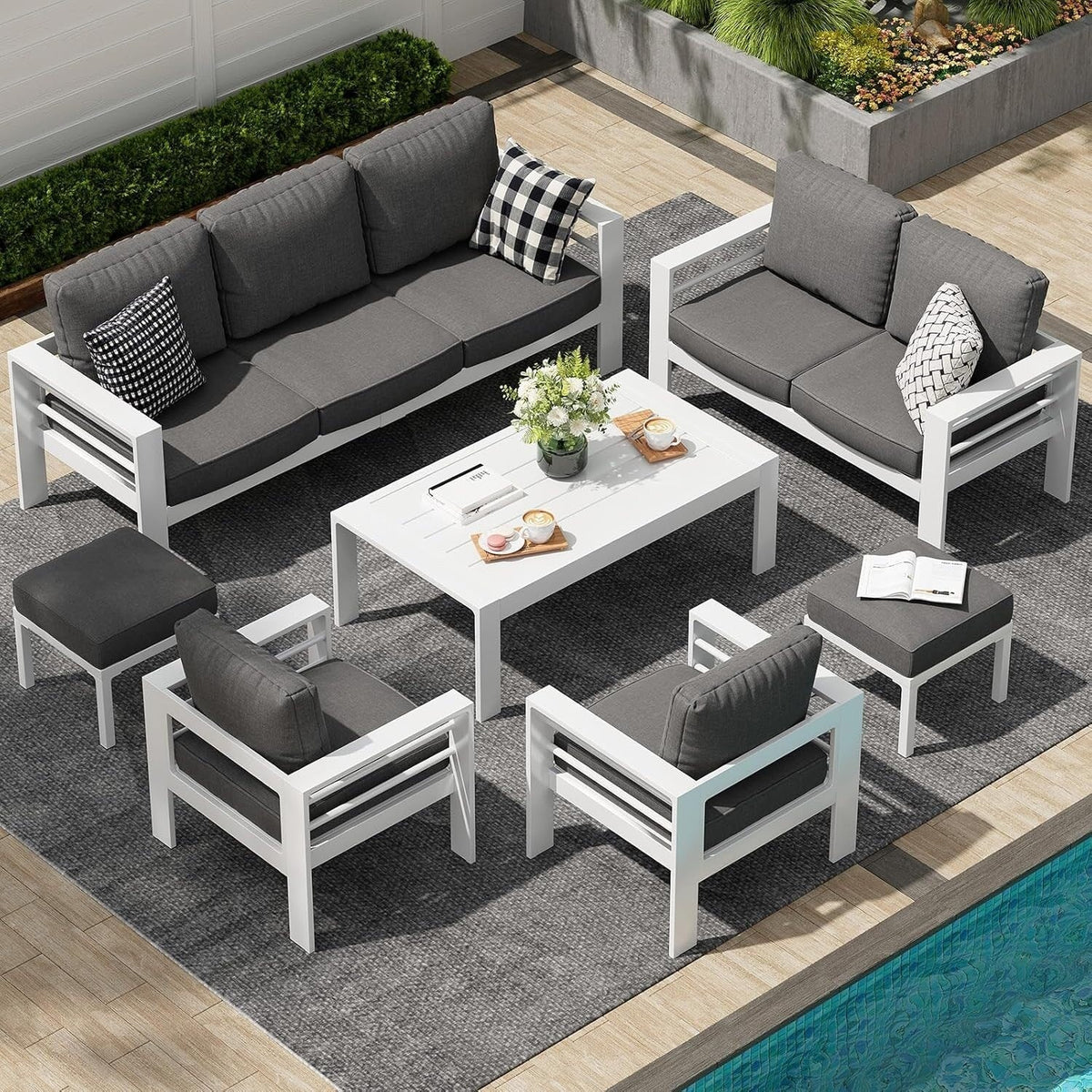 Ensemble de mobilier de jardin en aluminium AECOJOY de 7 pièces, salon de jardin