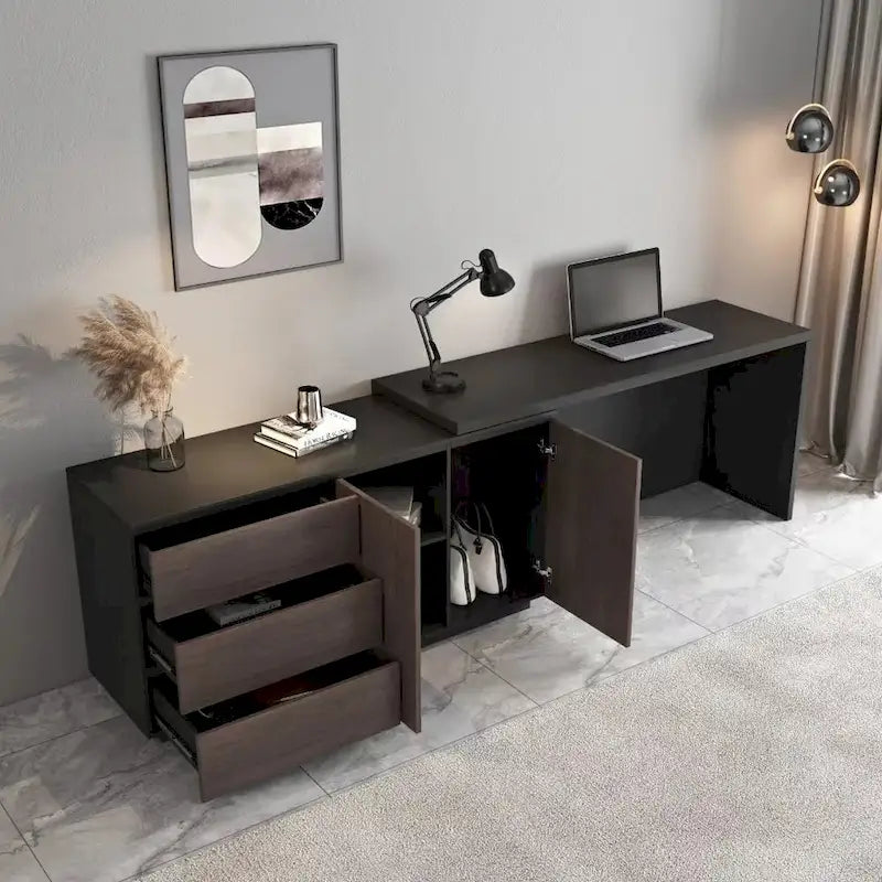 Bureau extensible avec tiroir et commode de rangement pour bureau à domicile