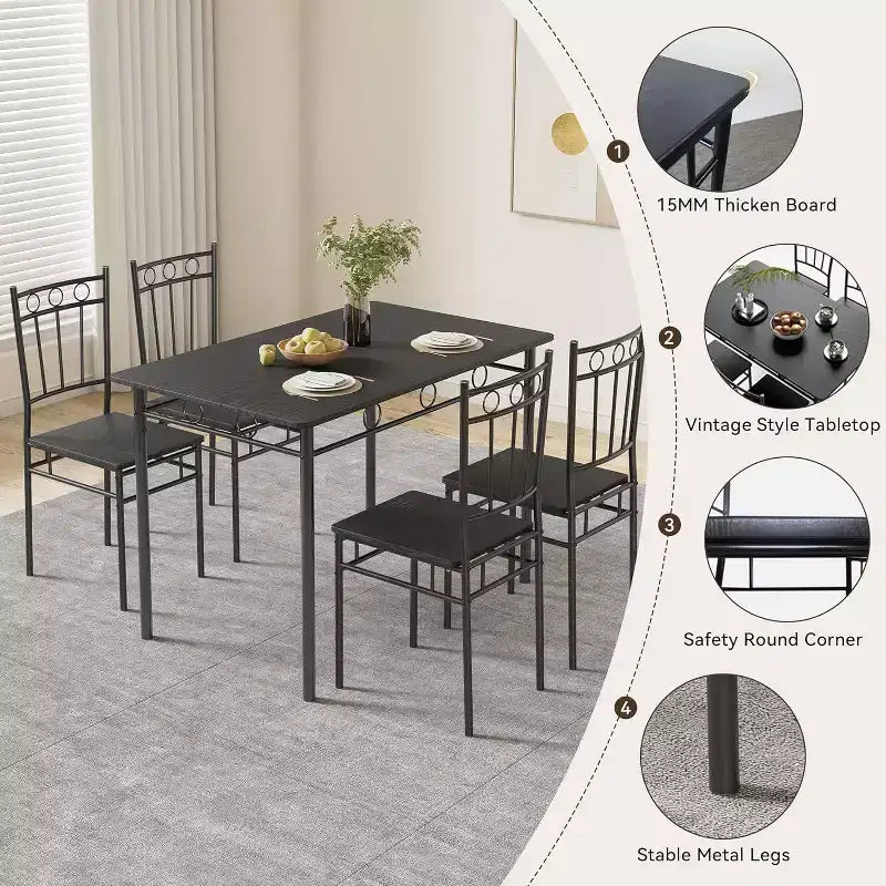 Dyonery rechthoekige eettafelset voor 4 personen, 5-delige keukentafelset met 4 stoelen, eettafelset, ruimtebesparende keukentafelset voor kleine ruimtes