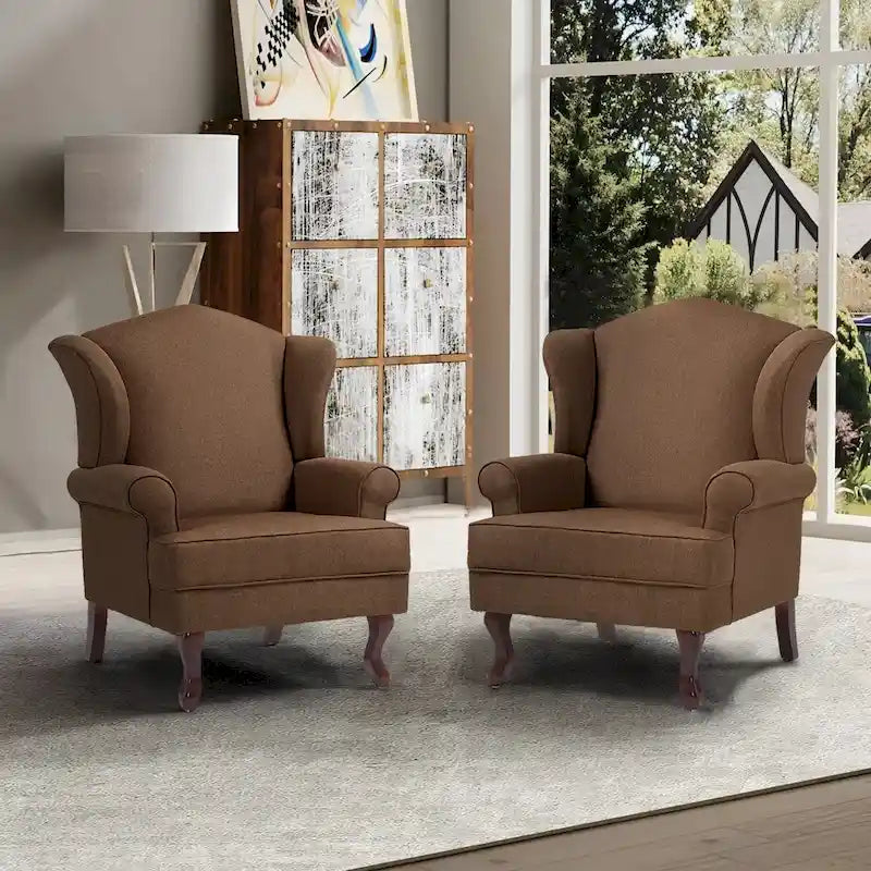 Set di 2 poltrone tradizionali con schienale ad ali, imbottite