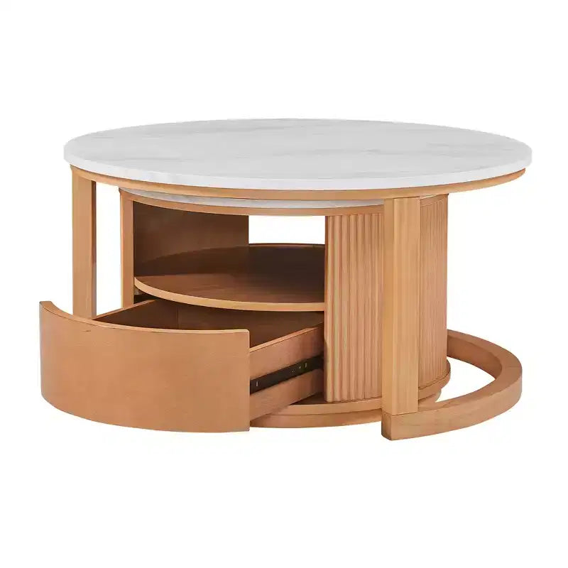 Moderner Satztisch-Couchtisch mit Schublade, runder Wohnzimmertisch mit Stauraum