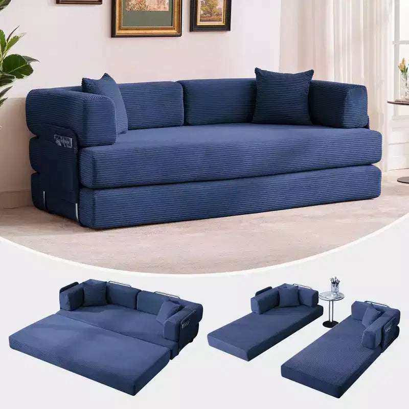 Modernes 79-Futon-Schlafsofa aus Cord für kleine Räume, 5-in-1-Couch mit abnehmbaren Armlehnen und Kissen