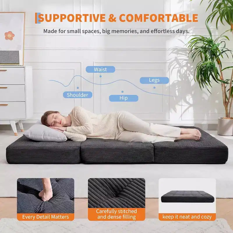 39x75 dreifach klappbares Schlafsofa aus Memory-Schaumstoff, 6-getuftete Matratze