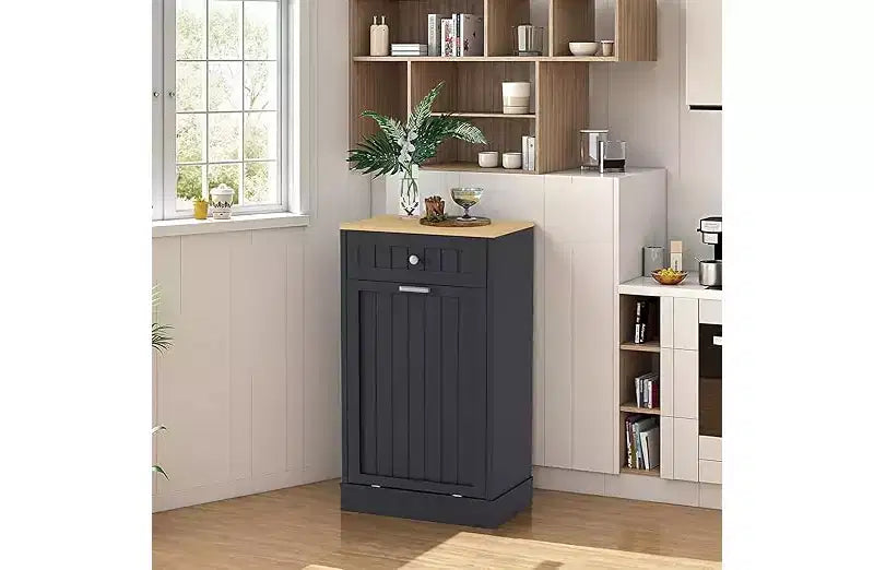 COZONY Holzschrank für Mülltrennung mit versteckter Schublade, freistehender, haustiersicherer Küchenabfalleimerhalter, platzsparendes Design