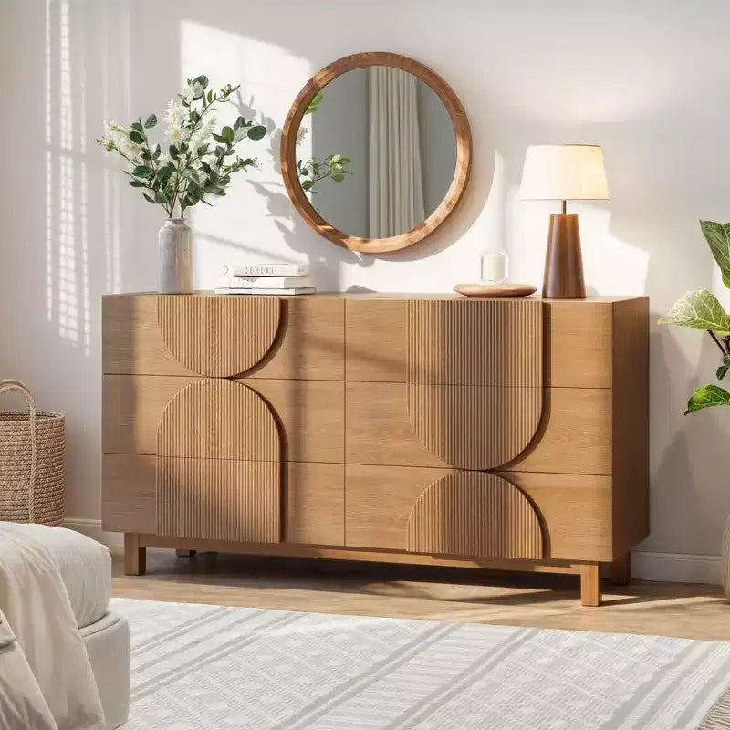 6-Drawer Modern Geometric Dresser, Half-Circle Accent Wide Storage Chest for Bedroom & Living Room