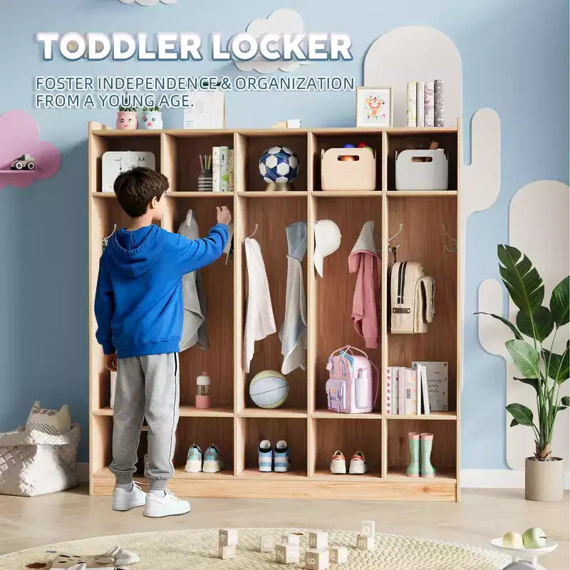 Vestiaire scolaire à 5 sections avec 10 casiers, meuble de rangement avec 10 crochets pour la maison, l’école, la crèche et la maternelle