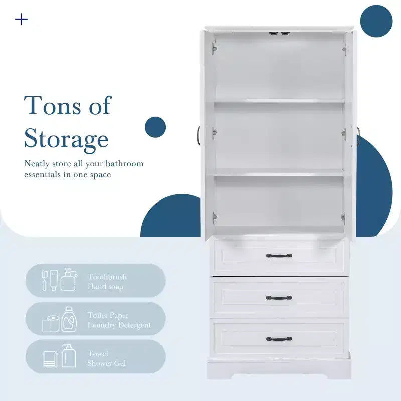 Mobile contenitore da bagno, mobile autoportante con ripiano regolabile, 2 cassetti e 2 ante per bagno, ufficio domestico, cucina, soggiorno e camera da letto