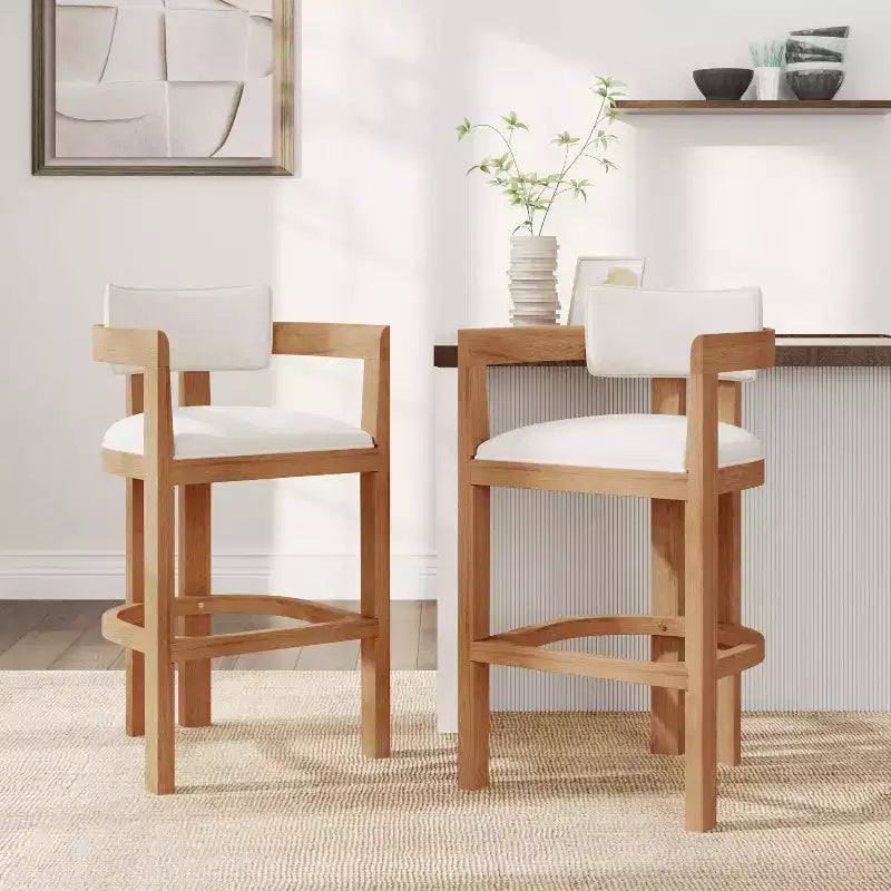 Christopher Knight Home Peyton Barhocker aus Gummibaumholz mit Polsterung und geschwungener offener Rückenlehne (2er-Set)