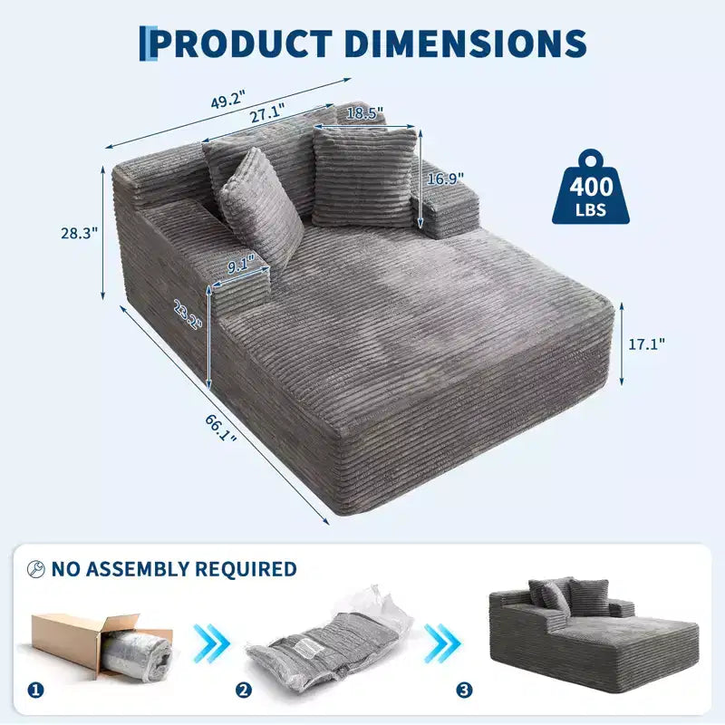 COZONY 49.2 übergroße, umwandelbare Chaiselongue, Cord-Sofasessel/Schlafsofa im Cloud-Design, Belastbarkeit 400 lb