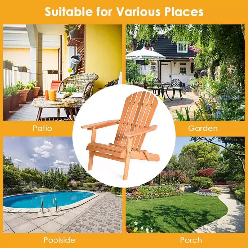 Costway, lot de 4 fauteuils Adirondack pliants en bois d’eucalyptus naturel pour l’extérieur