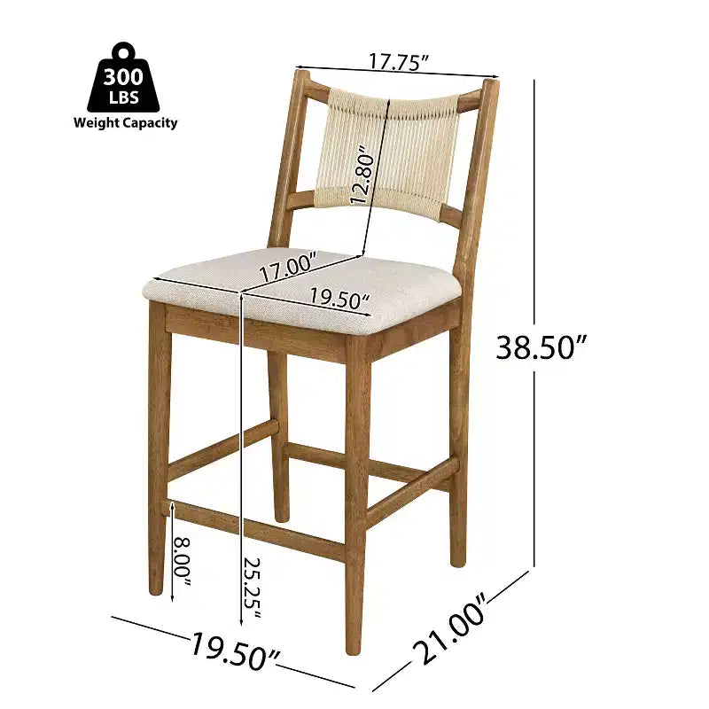 Christopher Knight Home Natalie moderne Thekenhocker aus Rubberwood mit Polsterung und geflochtener Rückenlehne aus Seil (4er-Set)