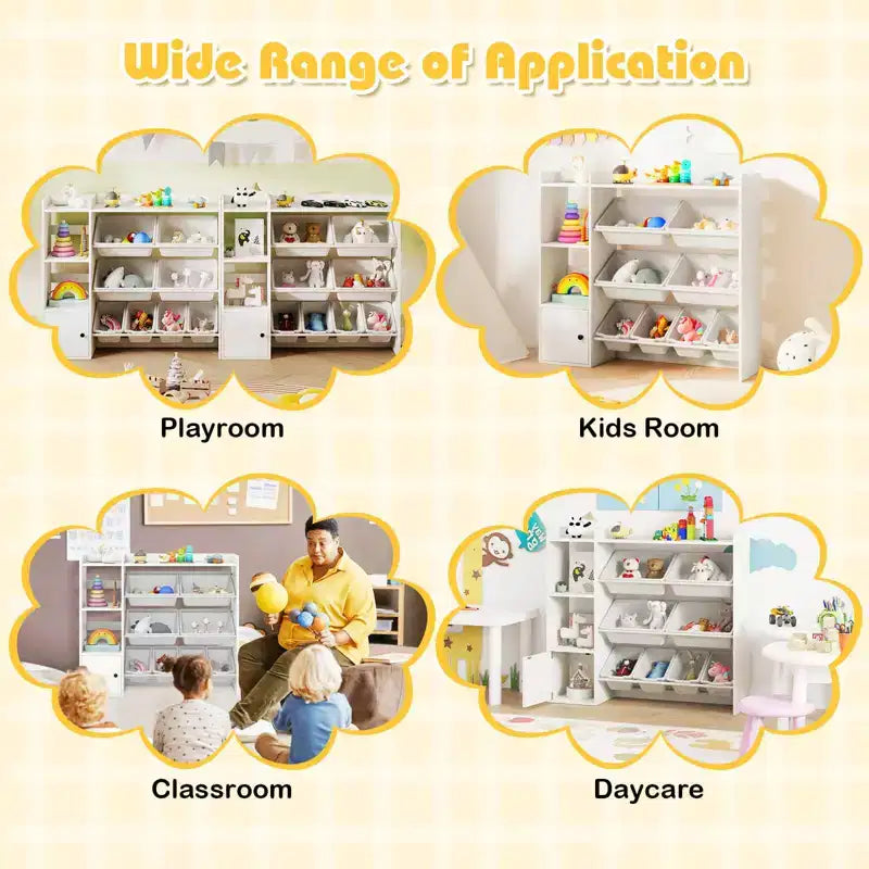 Costway Spielzeugaufbewahrung und Bücherregal für Kinder, Bücherregal aus Holz mit 4 kleinen und 4 großen Boxen, Grau/Weiß