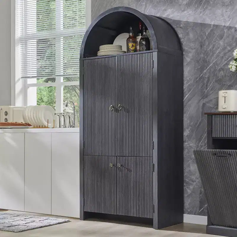 Dispensa da cucina alta 71 con arco, mobile contenitore moderno con 3 ripiani regolabili e 6 ripiani nelle ante, per cucina e soggiorno