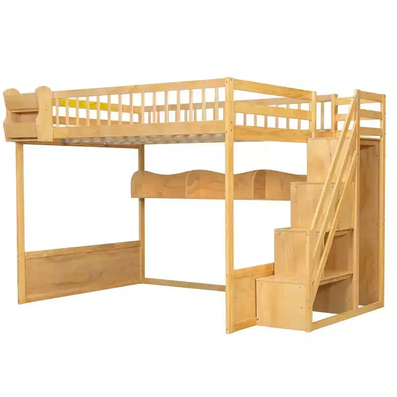Hoogslaper voor queensize matras met trap, kledingkast en opbergplanken - MDF, 650 lb