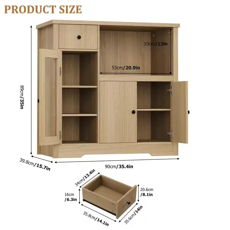 Küchen-Mikrowellenschrank mit Stauraum, 3 Türen, 1 Schublade und verstellbaren Einlegeböden, Vorratsschrank