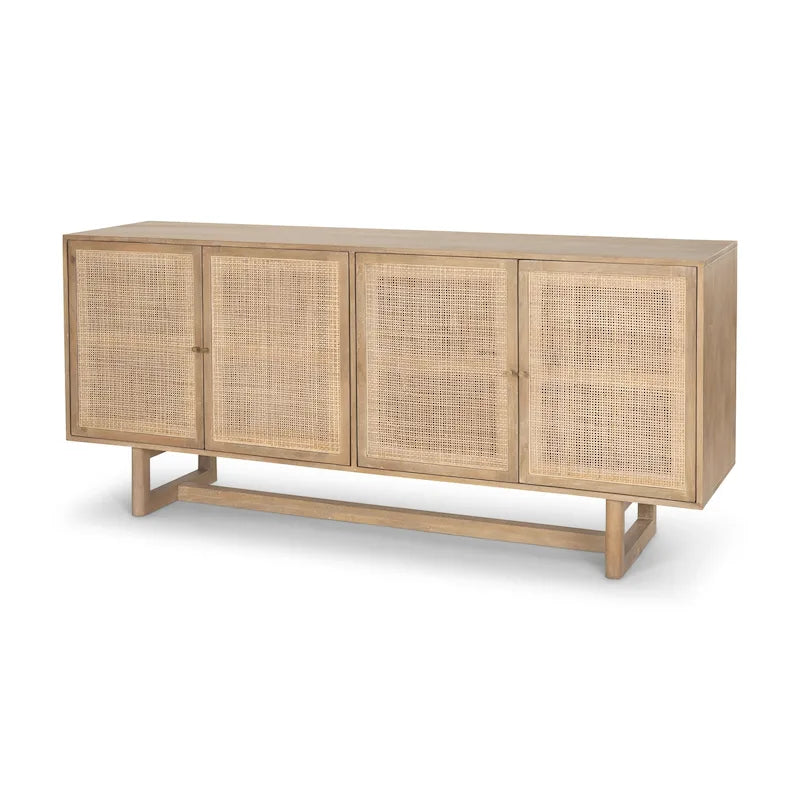 Credenza Grier a 4 ante in legno massello marrone chiaro con canna - 72.0L x 18.0W x 31.0H