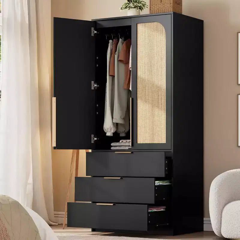 Armoire à 2 portes avec 3 tiroirs et tringle