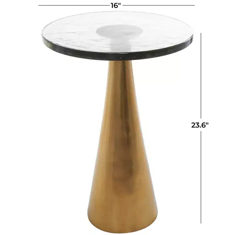 Geometrischer Akzenttisch aus Aluminium in Kegelform mit strukturierter Glasplatte, 24 in