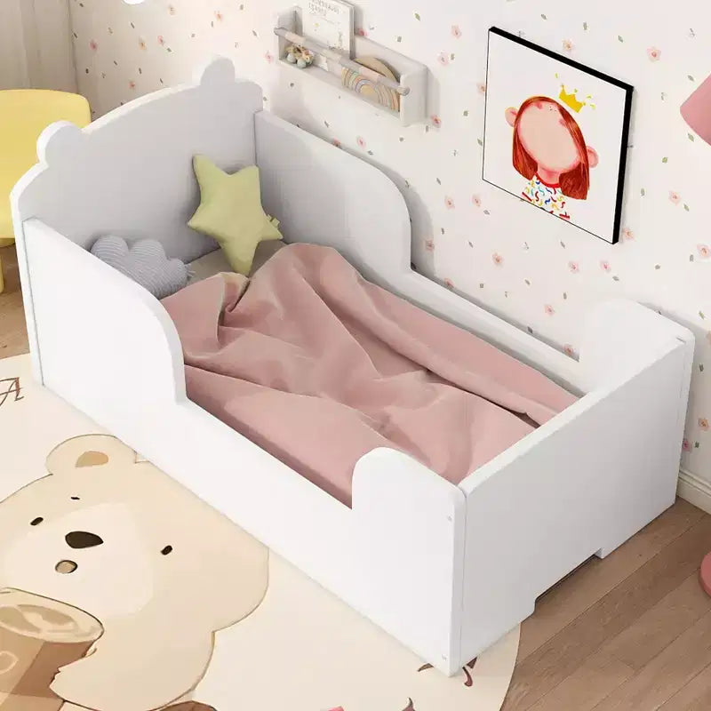Okak berenvormig vloerbed voor kinderen van 3-6 jaar, peuterbedframe met veiligheidshekje, schattig kinderbed in de vorm van een dier
