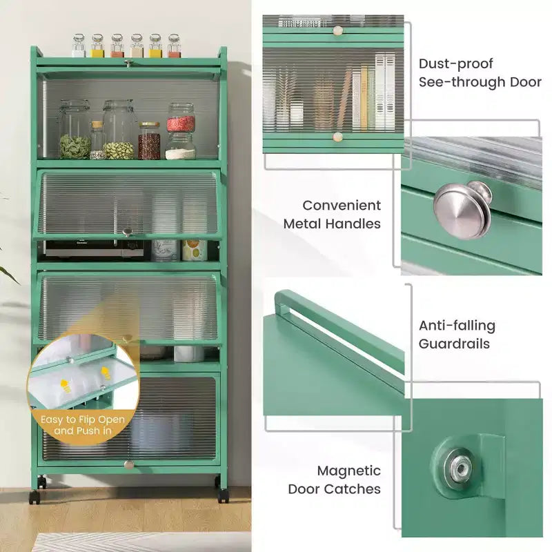 Étagère de cuisine Costway à 5 niveaux avec placard de rangement, support mobile pour micro-ondes et portes relevables, blanc/noir/gris/vert